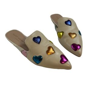 Kurt Geiger London Tan Leather Mule Colorful Hearts Women’s Shoes Sz 38.5